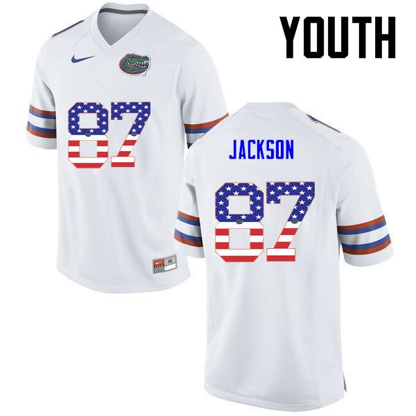 Youth NCAA Florida Gators Kalif Jackson #87 Stitched Authentic USA Flag Fashion Nike White College Football Jersey OTD8565XC